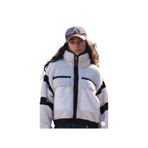 Free People Movement Far Out Fleece Sherpa Jacket Cream Black Small